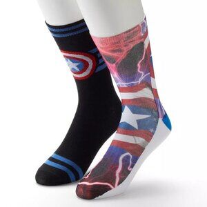 Marvel Captain America 75th Anniversary Men's Photoreal Crew Socks 2 Pack NWT